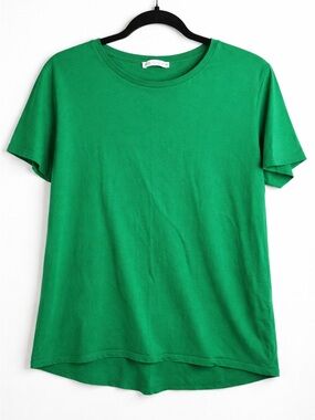Zara Green Basic Tee Shirt Short Sleeve Cotton Top L
